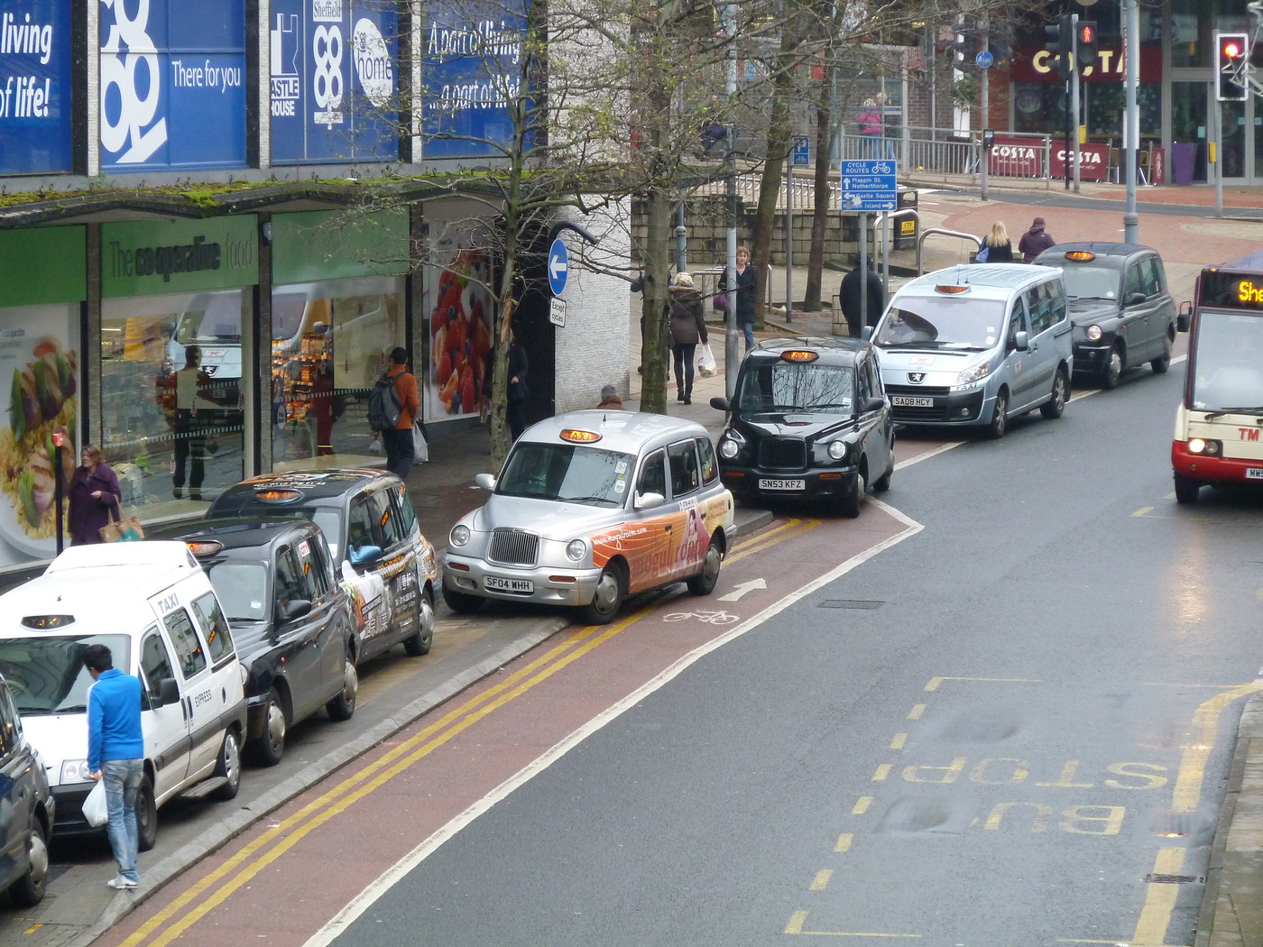  Blocked - The taxi drivers use the cycle lane as an extension of the taxi rank