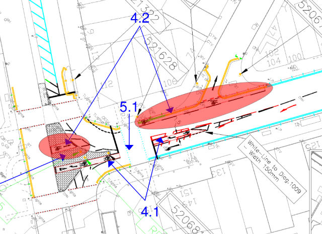  Red: Cycle lanes not constructed (forgotten)
