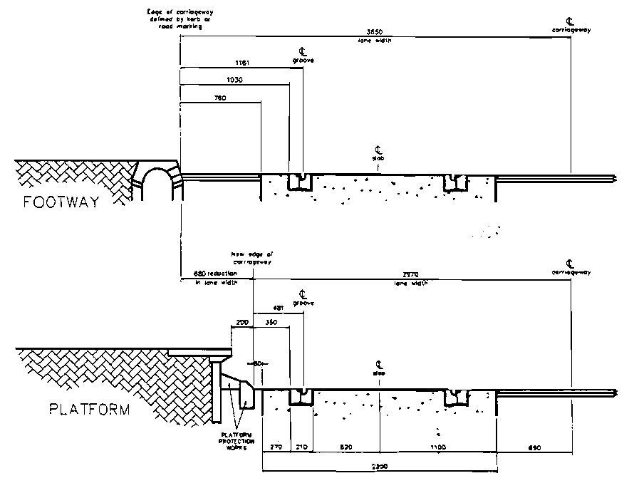 A typical section of on carriageway with a footway and platform