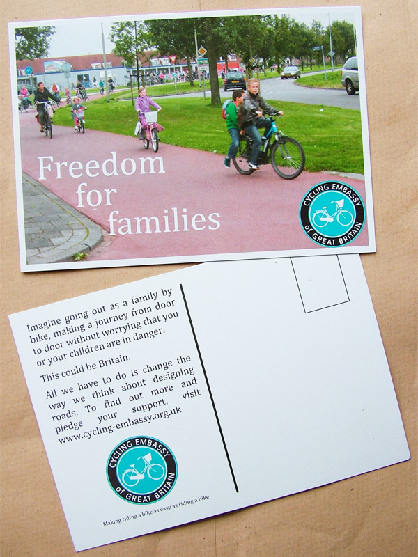  Freedom for families - Postcard courtesy of [Cycle Embassy of Great Britain](http://www.cycling-embassy.org.uk/news/2013/06/28/would-you-like-to-distribute-some-postcards-for-us)