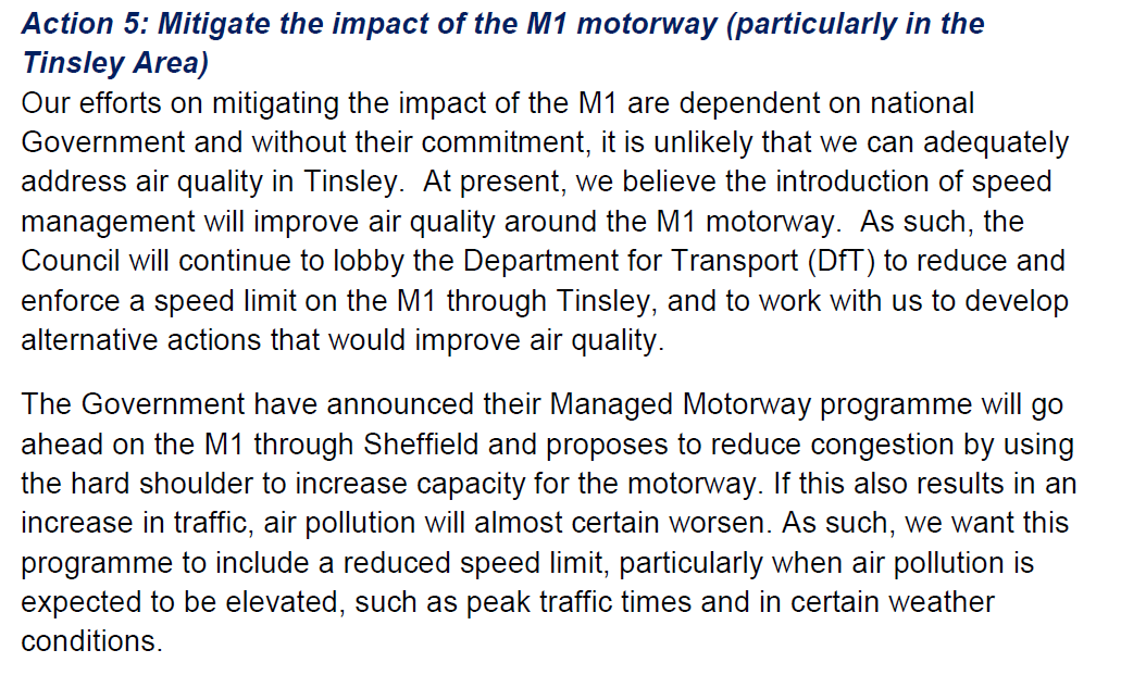 Sheffield Air Quality Action Plan on M1 Policy