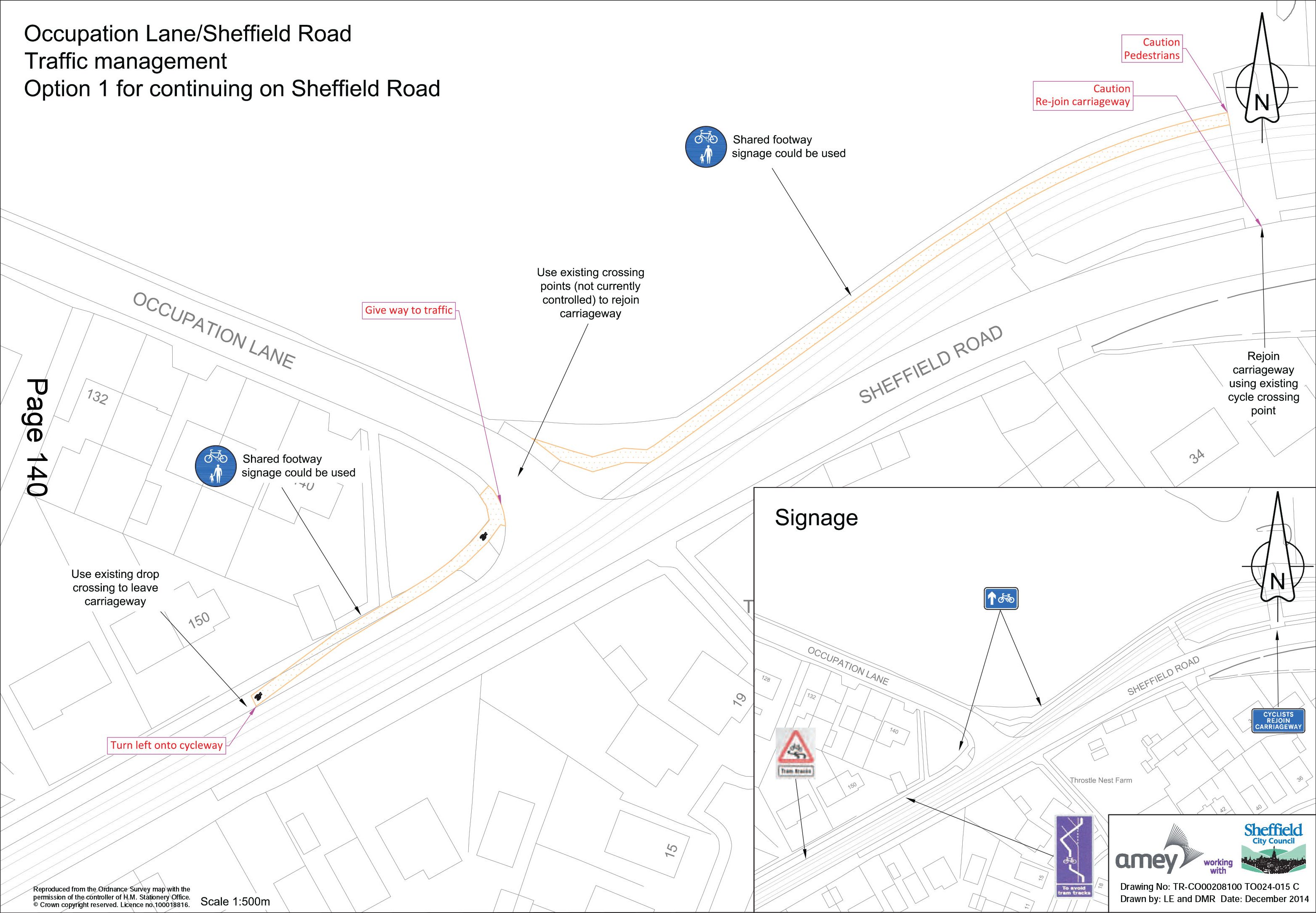 Occupation Lane/Sheffield Road Traffic Management Option 1 for continuing on Sheffield Road